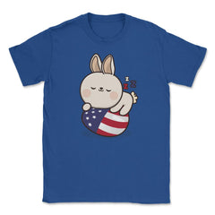 Bunny Napping on an American Flag Egg Gift design Unisex T-Shirt - Royal Blue