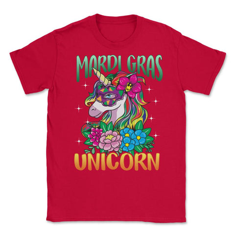 Mardi Gras Unicorn with Masquerade Mask Funny product Unisex T-Shirt - Red