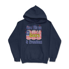 God Bless Beer & Freedom Funny 4th of July Patriotic graphic - Hoodie - Navy
