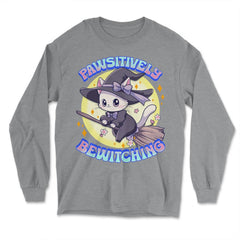 Pawsitively Bewitching Kawaii Kitten Witch Design print - Long Sleeve T-Shirt - Grey Heather
