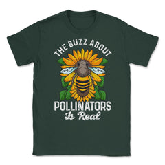Pollinator Bee & Sunflowers Cottage Core Aesthetic print Unisex - Forest Green