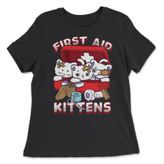 First Aid Kittens Pun Kawaii Kitties inside First Aid Box graphic - Women's Relaxed Tee - Black