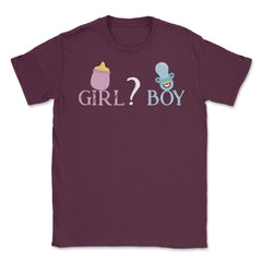 Funny Girl Boy Baby Gender Reveal Announcement Party print Unisex - Maroon