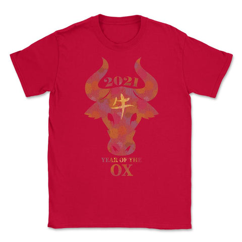 2021 Year of the Ox Watercolor Design Grunge Style graphic Unisex - Red