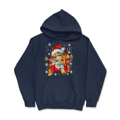 Anime Christmas Santa Anime Girl with Corgi Puppy Funny print Hoodie - Navy