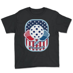 Pickleball 4th of July Freedom Patriotic Pickleball graphic - Youth Tee - Black
