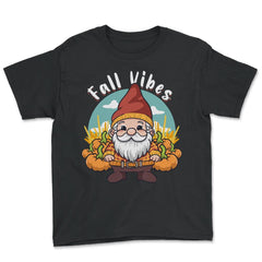 Fall Vibes Cute Gnome with Pumpkins Autumn Graphic design - Youth Tee - Black