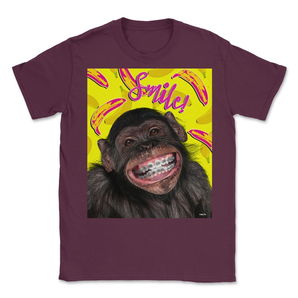 Smile! Smiling chimpanzee with braces Funny Humor print Unisex T-Shirt