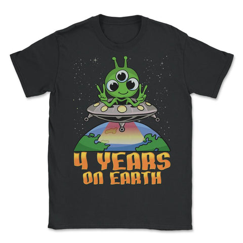 Science Birthday Alien UFO & Earth Science 4th Birthday product - Unisex T-Shirt - Black