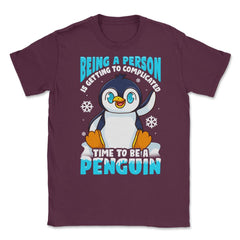 Time to Be a Penguin Happy Penguin with Snowflakes Kawaii print - Maroon