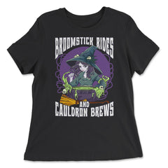 Anime Witch Cauldron Broomstick Rides And Cauldron Brews print - Women's Relaxed Tee - Black
