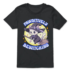 Pawsitively Bewitching Cat Witch Design graphic - Premium Youth Tee - Black