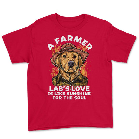 Labrador Farmer Lab’s Dog in Farmer Outfit Labrador design Youth Tee - Red