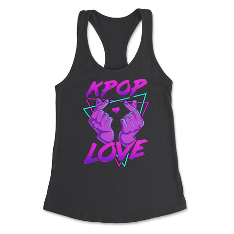 Korean Love Sign K-POP Love Fingers design Women's Racerback Tank - Black