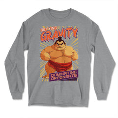 Sumo Wrestler “Defying Gravity Dominating Opponents” design - Long Sleeve T-Shirt - Grey Heather