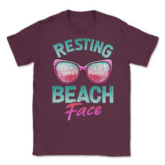 Resting Beach Face Summer Vacation Women print Unisex T-Shirt - Maroon