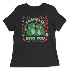Toadally Into You Frogs Pun Totally into You Cottage core print - Women's Relaxed Tee - Black