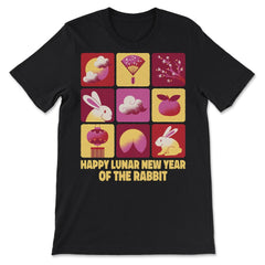 Happy Lunar New Year of the Rabbit 2023 Chinese Tiles print - Premium Unisex T-Shirt - Black
