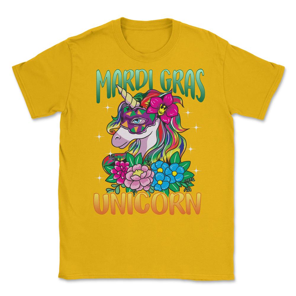 Mardi Gras Unicorn with Masquerade Mask Funny product Unisex T-Shirt - Gold