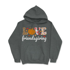 Love Friendsgiving Text with Pumpkin & Autumn Leaves graphic Hoodie - Dark Grey Heather