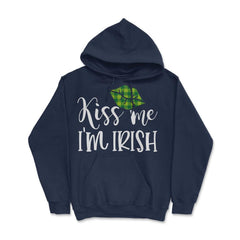 Kiss Me I’m Irish Green Lips Saint Patrick’s Day Women graphic Hoodie - Navy