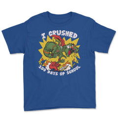 I Crushed 100 Days of School T-Rex Dinosaur Costume design Youth Tee - Royal Blue