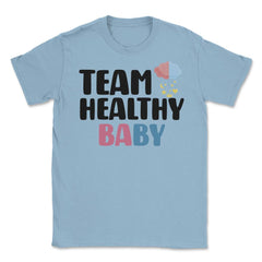 Funny Team Healthy Baby Boy Girl Gender Reveal Announcement graphic - Light Blue
