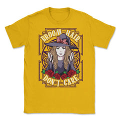 Broom Hair Don't Care Anime Girl Elegant Witch design Unisex T-Shirt - Gold