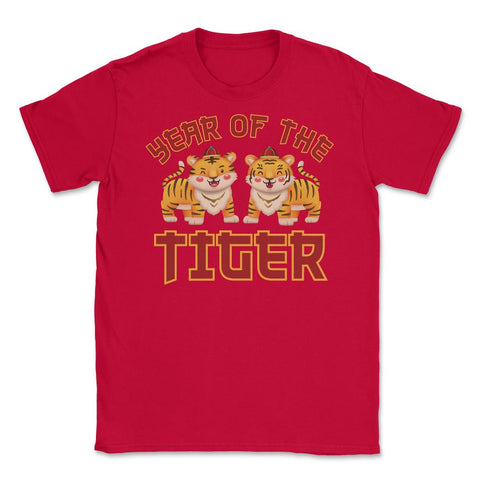 Year of the Tiger 2022 Chinese Tiger Cubs With Chinese Hats print - Red