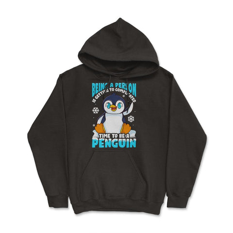 Time to Be a Penguin Happy Penguin with Snowflakes Kawaii print Hoodie - Black