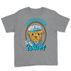 Yorkshire Sailor Navigating the Waves Yorkie Puppy print Youth Tee - Grey Heather