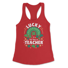Lucky To Be a Teacher St Patrick’s Day Boho Rainbow print Women's - Red