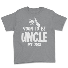 Funny Soon To Be Uncle 2023 Pregnancy Announcement print Youth Tee - Grey Heather