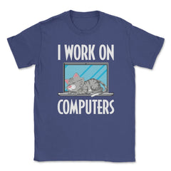 Funny Cat Owner Humor I Work On Computers Pet Parent product Unisex - Purple
