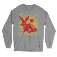 Chinese New Year of the Rabbit 2023 Symbol & Flowers design - Long Sleeve T-Shirt - Grey Heather