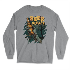 Zombie Hand Holding A Beer With Beer Please Quote product - Long Sleeve T-Shirt - Grey Heather