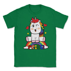 LGBTQ Pride Unicorn Sitting on top of a Rainbow Equality product - Green