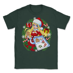 Anime Christmas Santa Girl with Xmas Cookies Cosplay Funny print - Forest Green