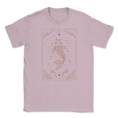 Koi Fish Tarot Card With Clouds And Stars Line Art print Unisex - Light Pink