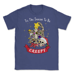 Tis the Reason to be Creepy Funny Christmas Skeleton Tree graphic - Purple