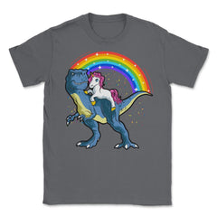 Unicorn Riding a T-Rex Dinosaur Funny Humor product Unisex T-Shirt - Smoke Grey