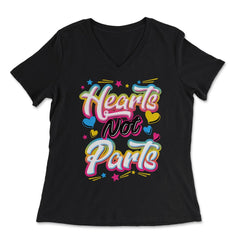 Hearts Not Parts Pansexual LGBTQ+ Pansexual Pride product - Women's V-Neck Tee - Black