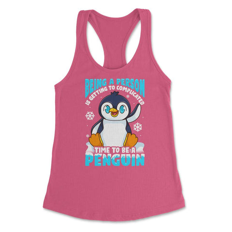 Time to Be a Penguin Happy Penguin with Snowflakes Kawaii print - Hot Pink