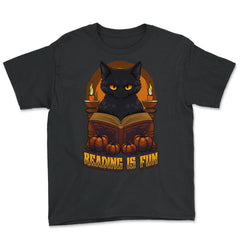 Gothic Black Cat Reading Witchcraft Book Dark & Edgy product - Youth Tee - Black