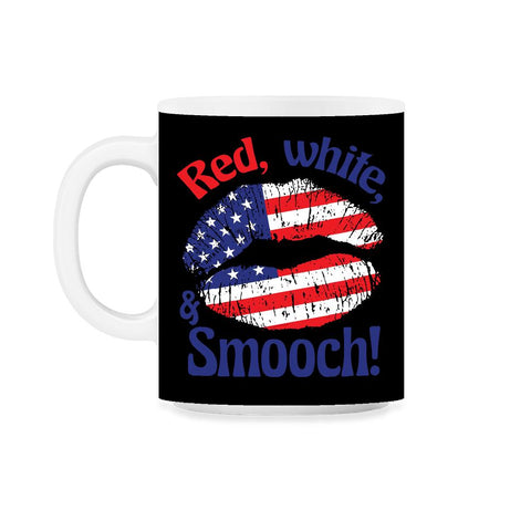 4th of July Red, white, and Smooch! Funny Patriotic Lips graphic 11oz - Black on White