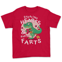 T-Rex Dinosaur Stealing Hearts and Blasting Farts product Youth Tee - Red