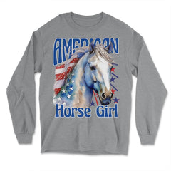 American Horse Girl Proud Patriotic Horse Girl product - Long Sleeve T-Shirt - Grey Heather