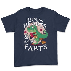 T-Rex Dinosaur Stealing Hearts and Blasting Farts product Youth Tee - Navy