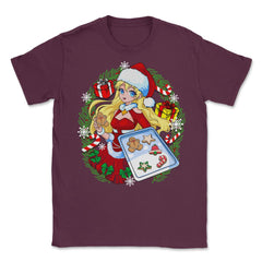 Anime Christmas Santa Girl with Xmas Cookies Cosplay Funny print - Maroon