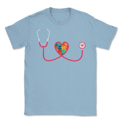 Nurse Autism Puzzle Pieces Heart Stethoscope Nursing graphic Unisex - Light Blue